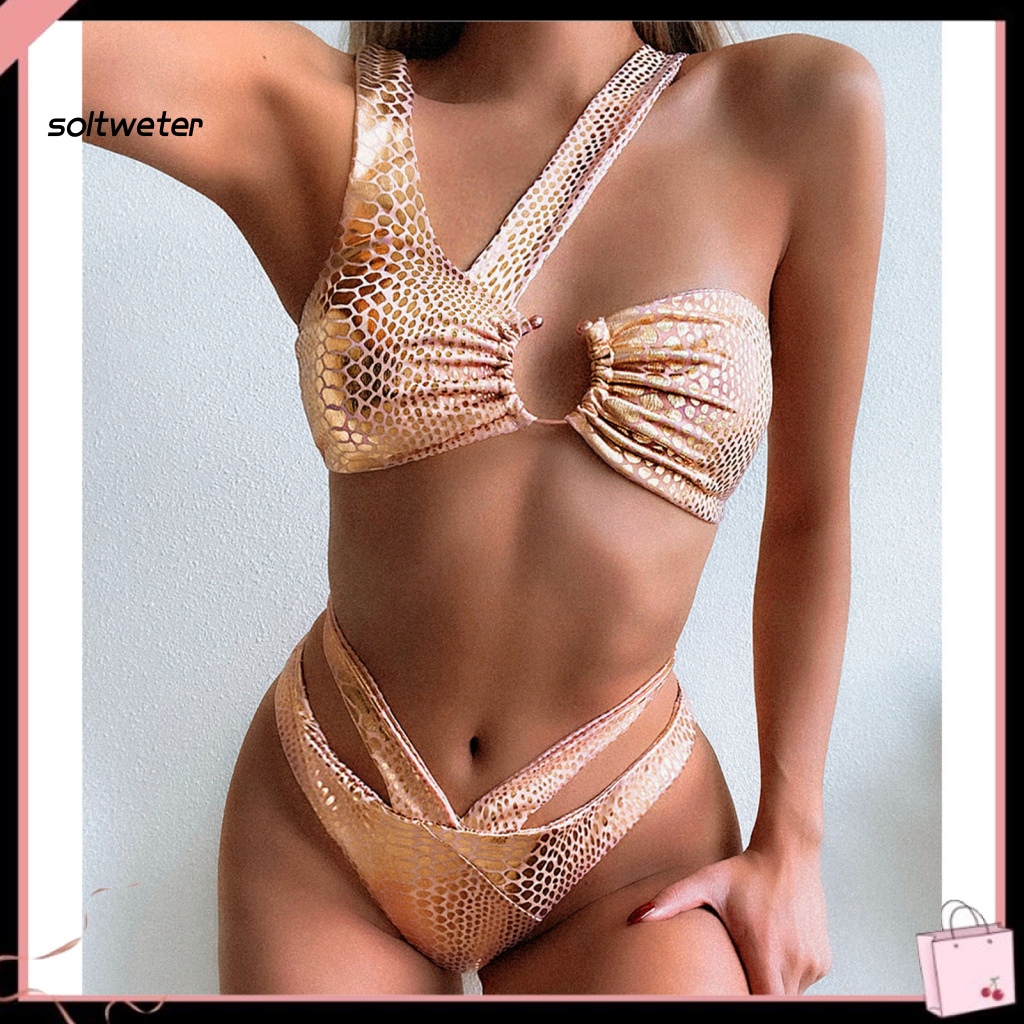Bộ Bikini 2 Mảnh Hở Lưng Có Mút Đệm Họa Tiết Da Rắn Quyến Rũ Dành Cho Nữ