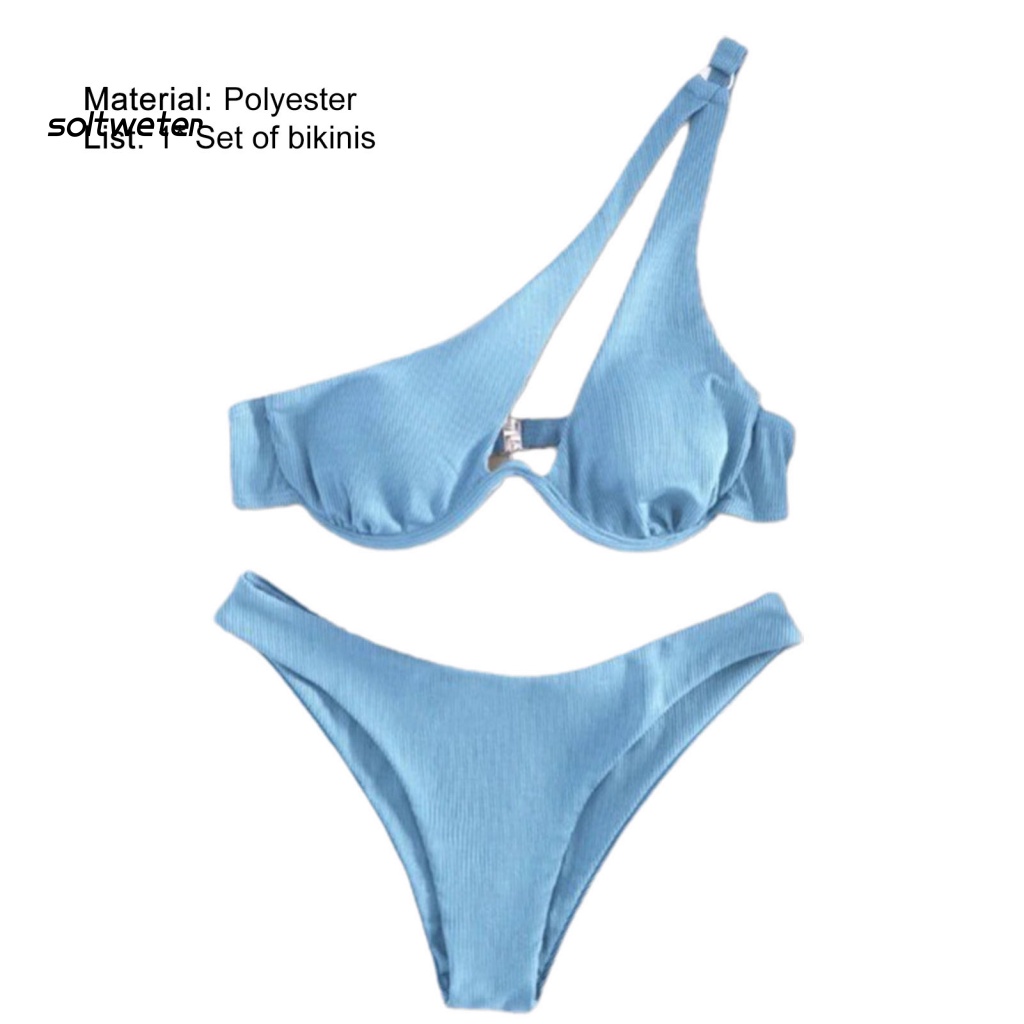 Bộ Đồ Bơi 2 Mảnh Màu Trơn Mau Khô Mềm Mại Dành Cho Nữ