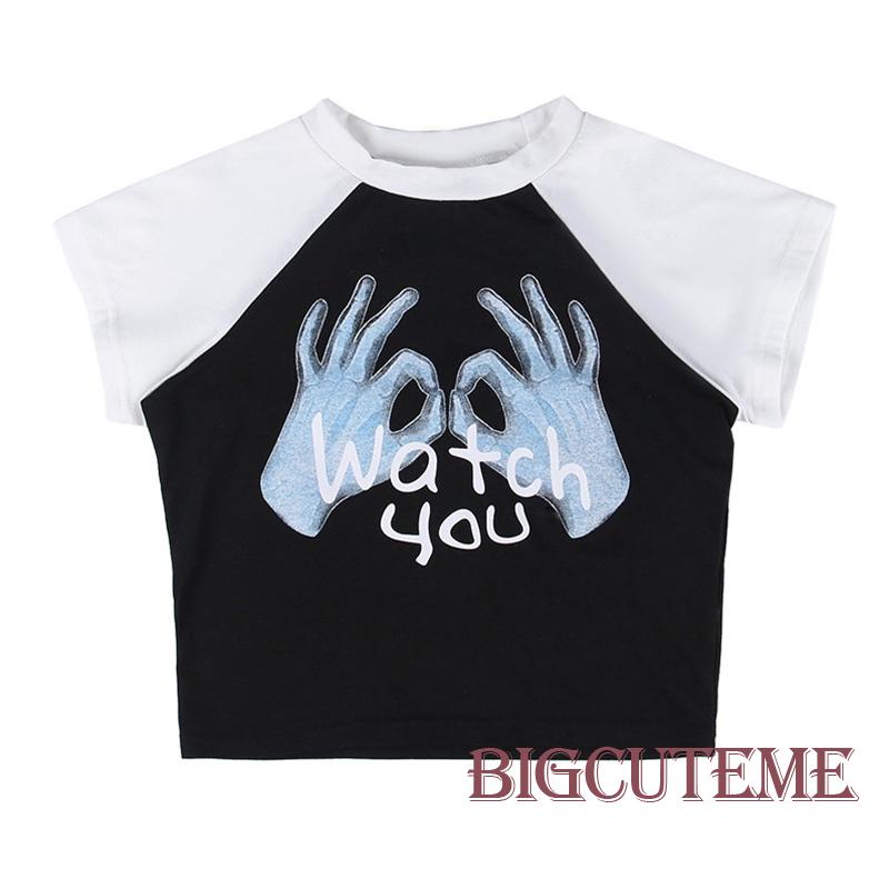 Áo Thun Crop Top Tay Ngắn Màu Sắc Tương Phản Thời Trang Mùa Hè Cho Nữ