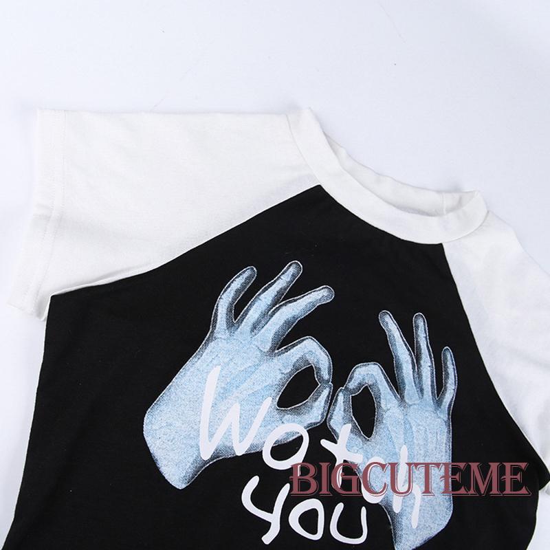 Áo Thun Crop Top Tay Ngắn Màu Sắc Tương Phản Thời Trang Mùa Hè Cho Nữ