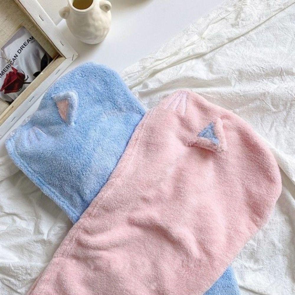 GIOVANNI Mũ Sấy Khô Tóc Tai Mèo Hoạt Hình Bằng Sợi Micro Mềm Mại Dày Dặn Thấm Hút Nước Không Phai Màu Cho Bé