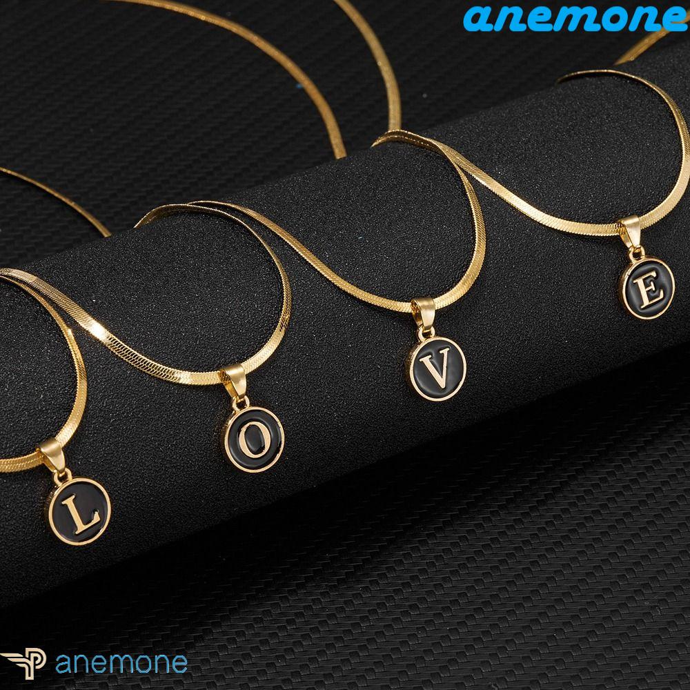 ANEMONE Vòng cổ Mặt Tròn Khắc 26 Chữ Cái A-Z Bằng Hợp Kim Đồng Phong Cách Hip Hop Đơn Giản Dành Cho Tiệc Tùng
