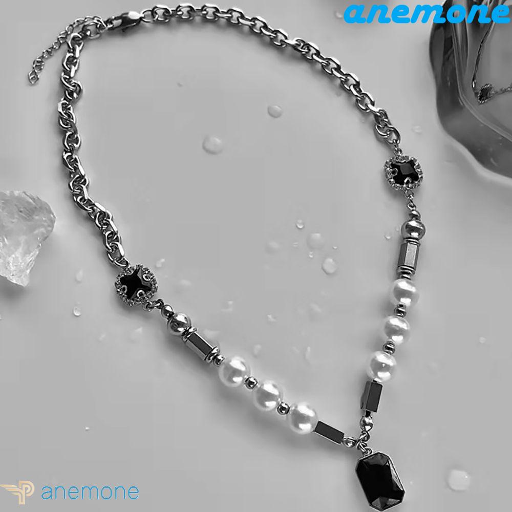 ANEMONE Vòng cổ Mặt Ngọc Trai Đen Phong Cách Hip Hop Thời Trang Dự Tiệc