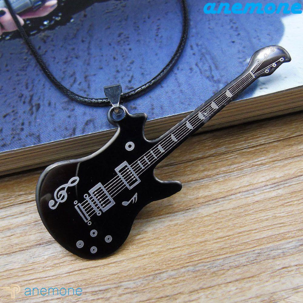 ANEMONE Dây Chuyền Da Phối Mặt Hình Đàn Guitar Bằng Thép Không Gỉ