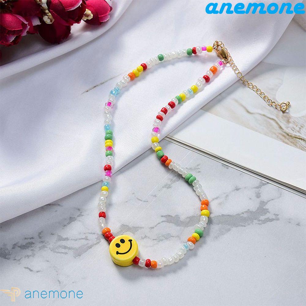ANEMONE Vòng Tay Chuỗi Hạt Gốm Nhiều Màu Đính Mặt Cười Phong Cách Hàn Quốc
