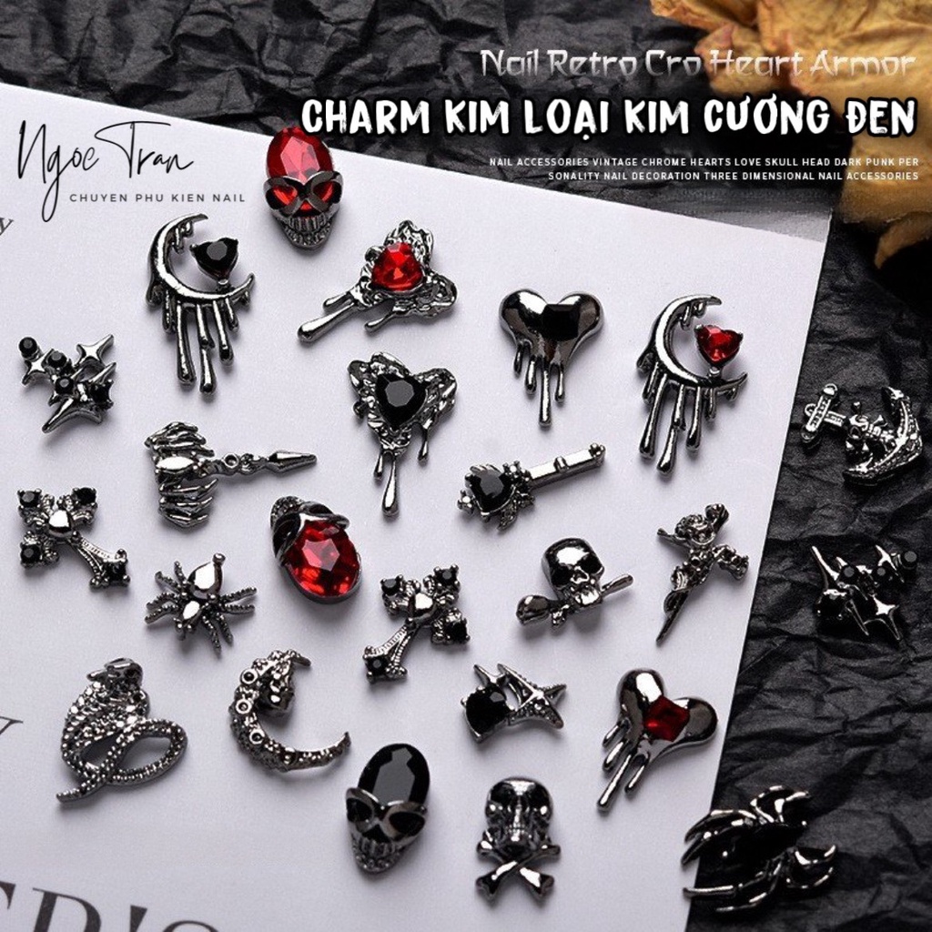 Charm Kim Loại Kim Cương Đen Cổ Điển | Trang Trí Móng Tay 5J