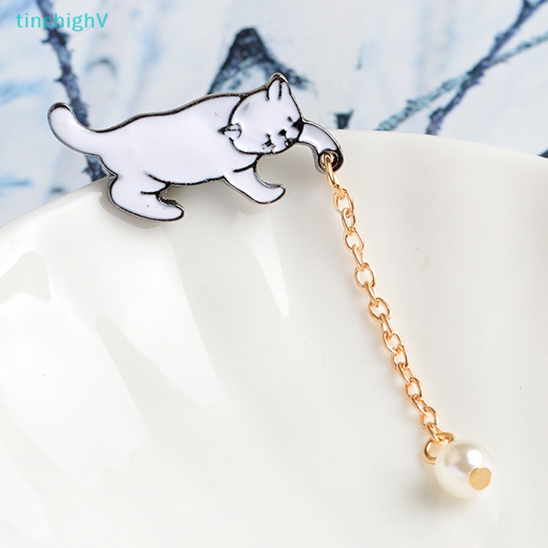 [TinchighV] Trâm Cài Áo Hình Mèo Tráng Men Đính Ngọc Trai Tráng Men Dễ Thương Làm Quà Tặng Cho Nữ [