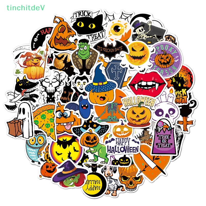 Bộ 50 Miếng Dán Graffiti Hình Bí Ngô Halloween Trang Trí Laptop / Ván Trượt / Guitar