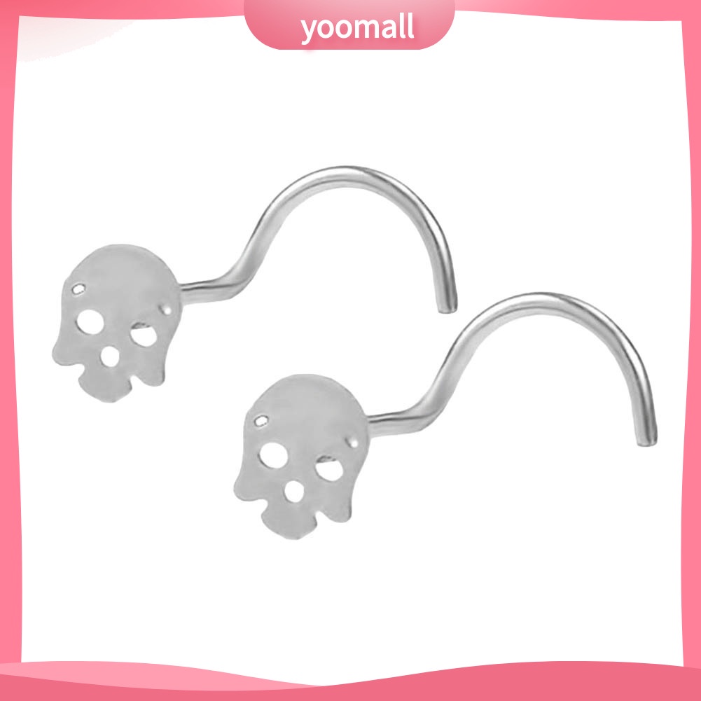 Set 2 Khuyên Mũi Hình Đầu Lâu Bằng Thép Không Gỉ Cá Tính