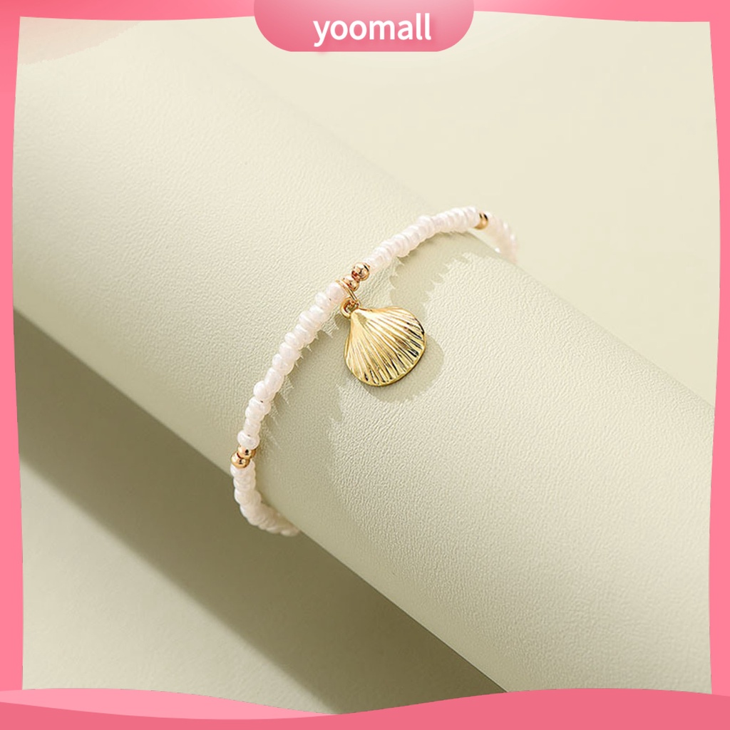 [YM] Lắc Chân Đính Ngọc Trai Nhân Tạo Hình Vỏ Sò Thanh Lịch Có Thể Điều Chỉnh Trang Sức Đi Biển Mùa Hè Cho Nữ