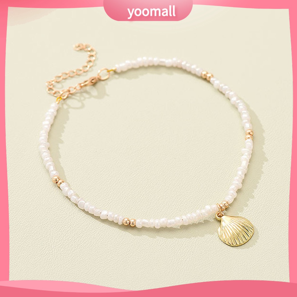 [YM] Lắc Chân Đính Ngọc Trai Nhân Tạo Hình Vỏ Sò Thanh Lịch Có Thể Điều Chỉnh Trang Sức Đi Biển Mùa Hè Cho Nữ