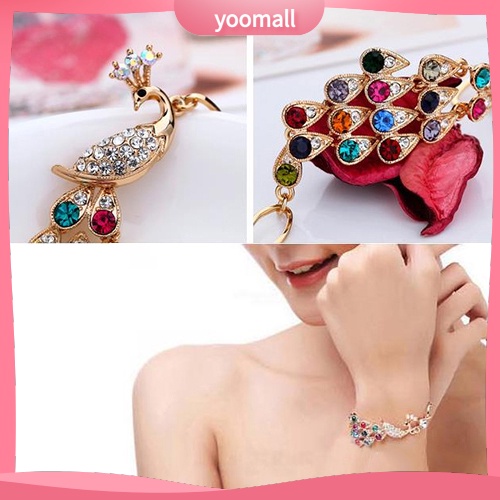 Vòng Tay Hình Chim Công Đính Đá Nhiều Màu Sắc Phong Cách Vintage