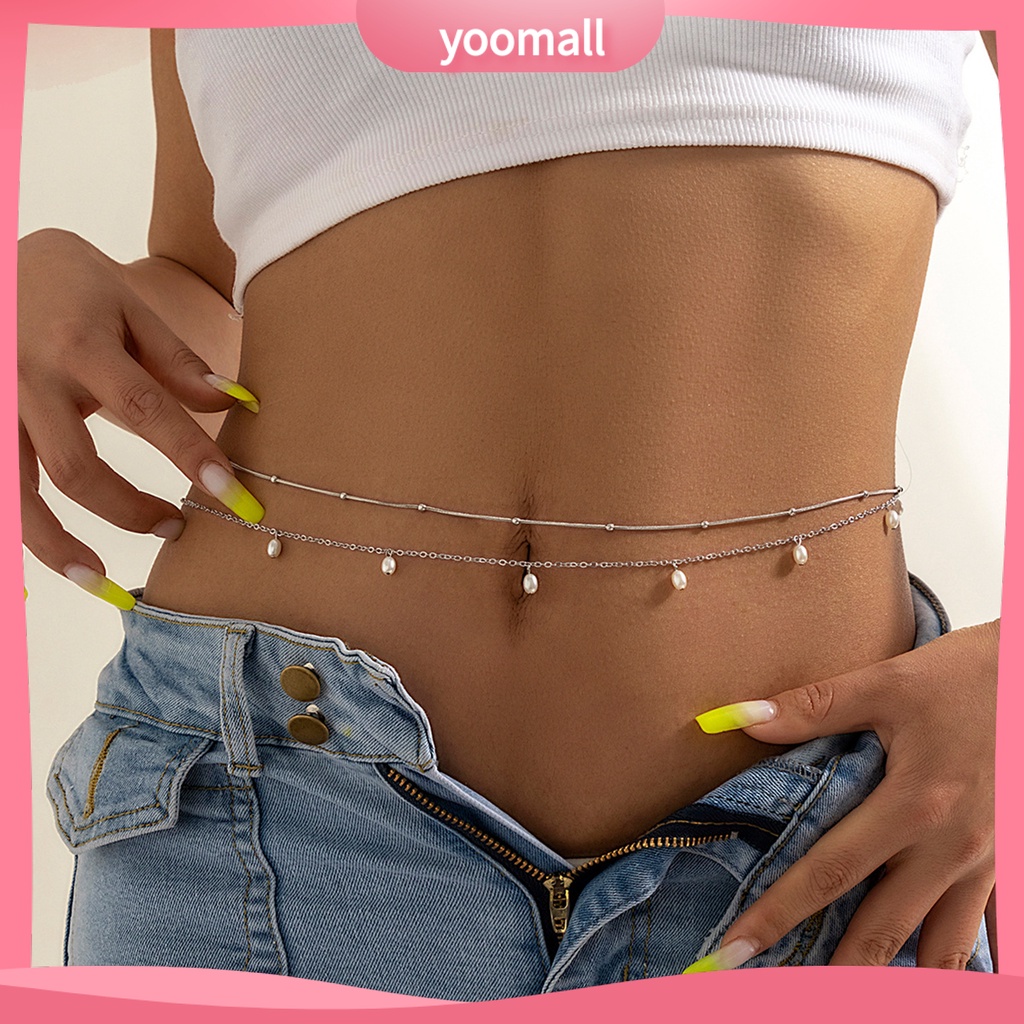 [YM] Set 2 Dây Chuyền Thắt Lưng Hai Lớp Mỏng Đính Ngọc Trai Nhân Tạo Có Thể Điều Chỉnh Cho Nữ