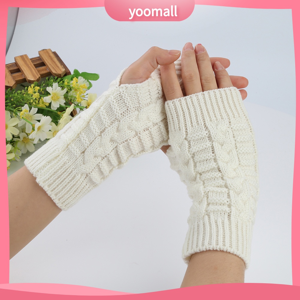 Đôi Găng Tay Len Dài Hở Ngón Ấm Áp Thời Trang Cho Nữ