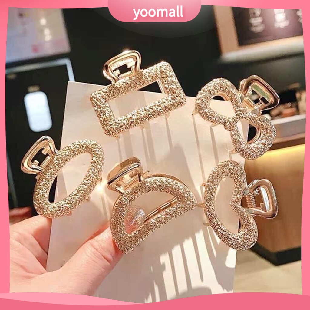 [YM] Kẹp Tóc Kẹp Móng Vuốt Nhiều Kiểu Dáng Đơn Giản Thanh Lịch Sáng Bóng Hình Nơ / Chữ Nhật / Trái Tim / Mặt Trăng / Elip Bằng Hợp Kim