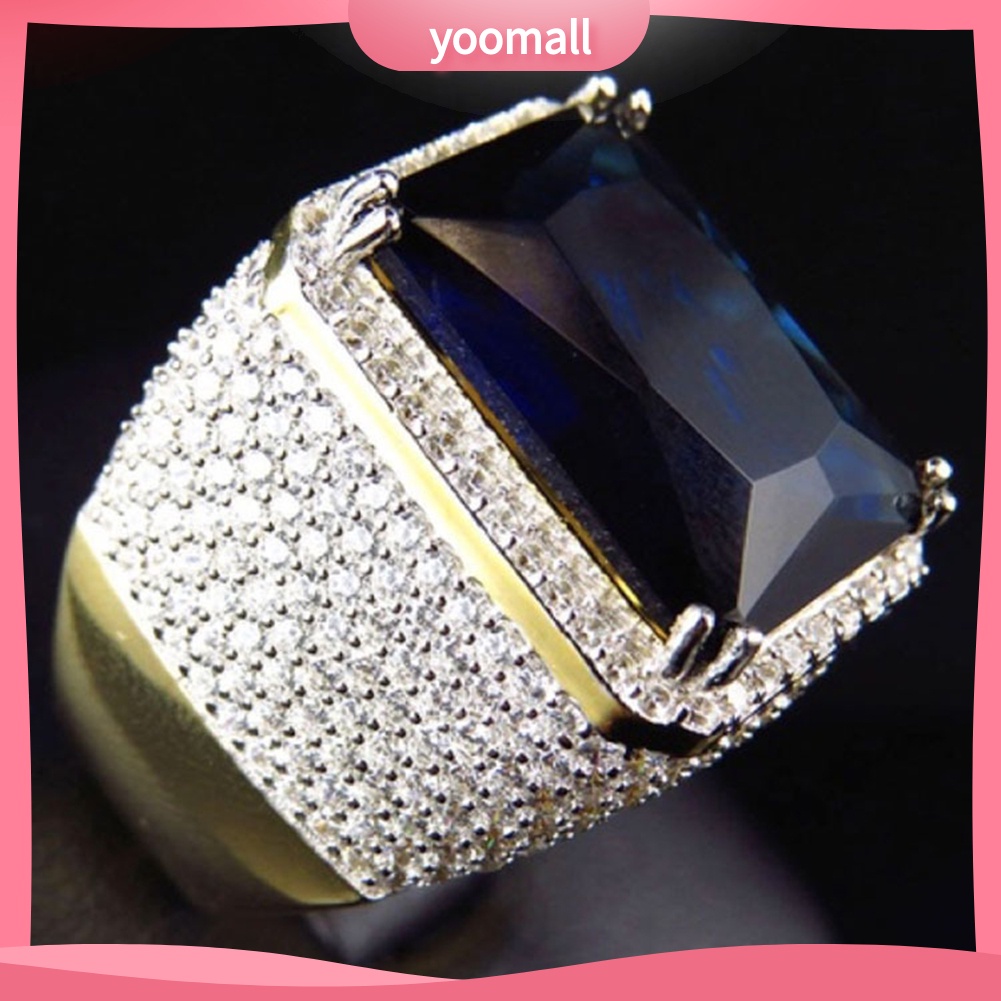 Nhẫn Đính Đá Sapphire Nhân Tạo Hình Vuông Phong Cách Punk Dành Cho Nam