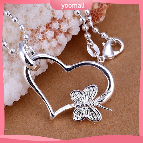 Vòng cổ Mạ Bạc 925 Mặt Hình Trái Tim / Bướm Thời Trang Cho Nữ