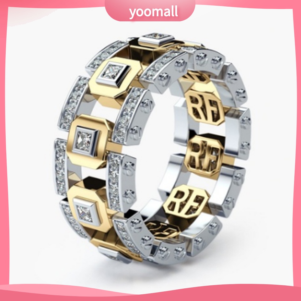 Nhẫn Đính Hôn Hai Tông Màu Đính Đá Lấp Lánh Dành Cho Nam Và Nữ