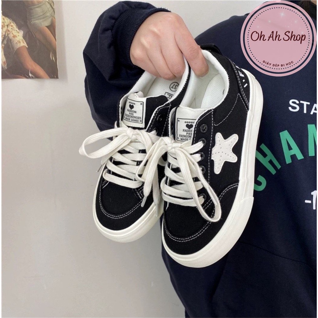🍓  Giày Nữ Đi Học Giày Vải Canvas Hoạ Tiết Ngôi Sao Hàng Loại 1  Màu Đen