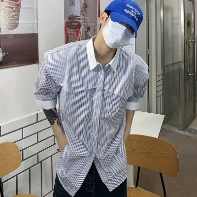 Áo Sơ Mi Tay Lửng Dáng Rộng Họa Tiết Kẻ Sọc Màu Sắc Tương Phản Thời Trang Mùa Hè