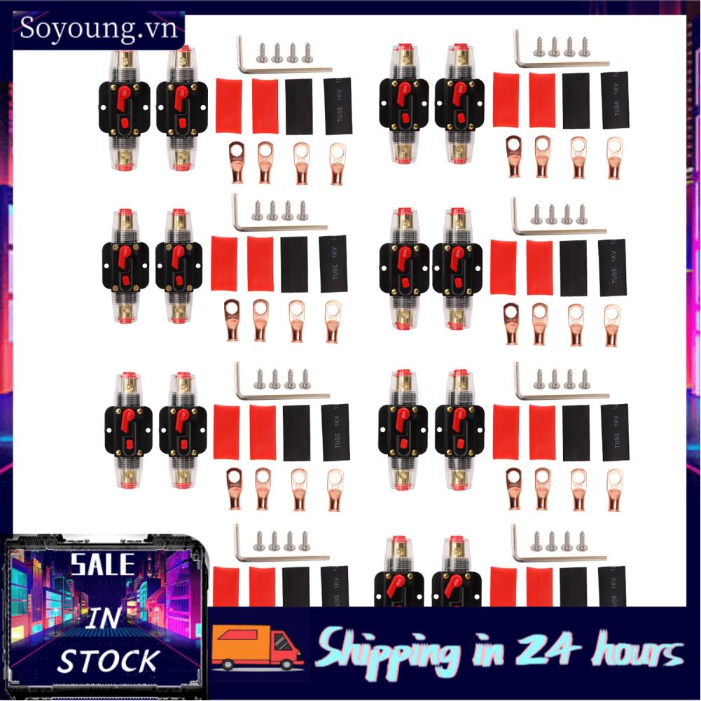 Soyoung 12‑24V Inline Circuit Breaker with Manual Reset Fuse Holder  Lugs Heat Shrink Tubes for Car Boat Audio System Accessories