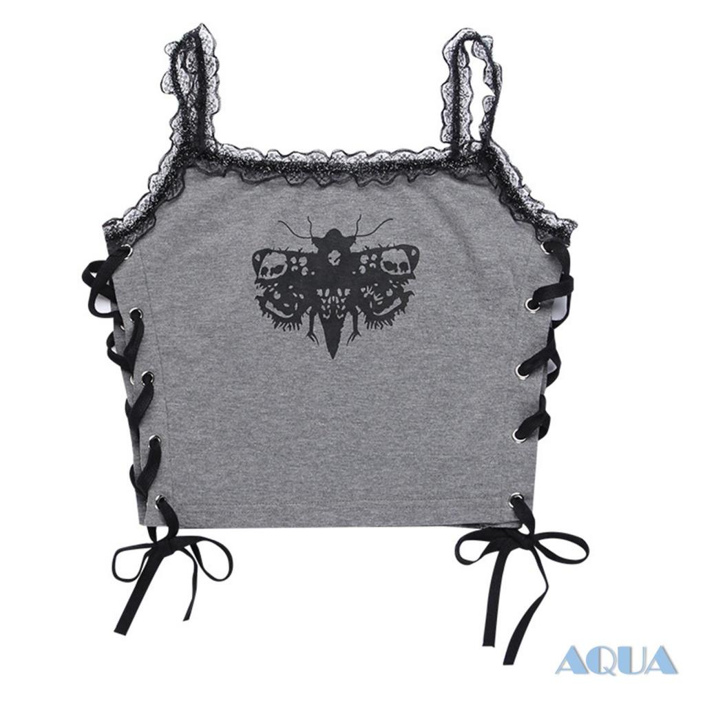 Áo Hai Dây Sát Nách Phối Ren Họa Tiết Bươm Bướm Thời Trang Mùa Hè Cho Nữ