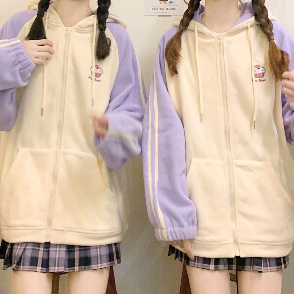 Áo Khoác Tay Dài Dáng Rộng Màu Tím Dễ Thương Phong Cách Hàn Quốc Cho Nữ