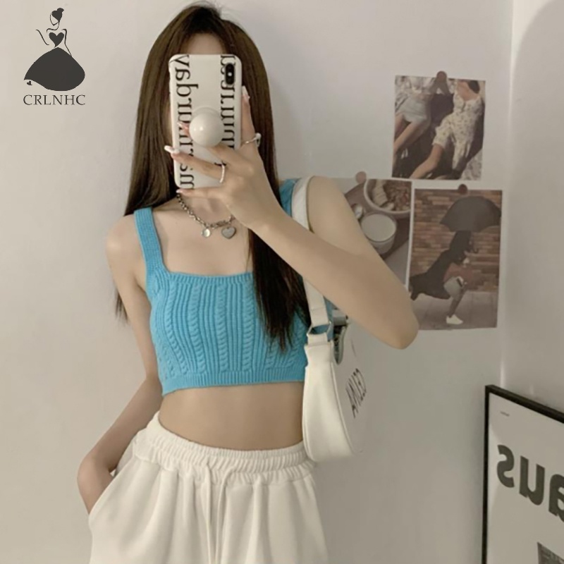 Áo Croptop Dệt Kim Không Tay Dáng Ôm Màu Kẹo Ngọt Thời Trang Mùa Hè Dành Cho Bạn Nữ