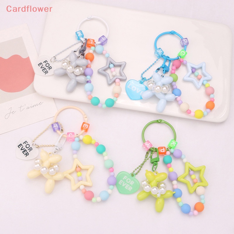 < Cardflower > Móc Khóa Hình Búp Bê Chú Chó Đeo Quả Bóng Bay Đính Hạt Ngọc Trai Năm Cánh Đầy Màu Sắc Trang Trí Túi X