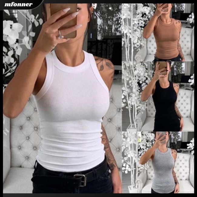 Áo Tank Top Không Tay Cổ Tròn Màu Trơn Thiết Kế Dày Dặn Thời Trang Dành Cho Nữ