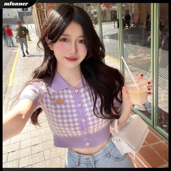 Áo Croptop Dệt Kim Ngắn Tay Ôm Dáng Gợi Cảm Cho Nữ