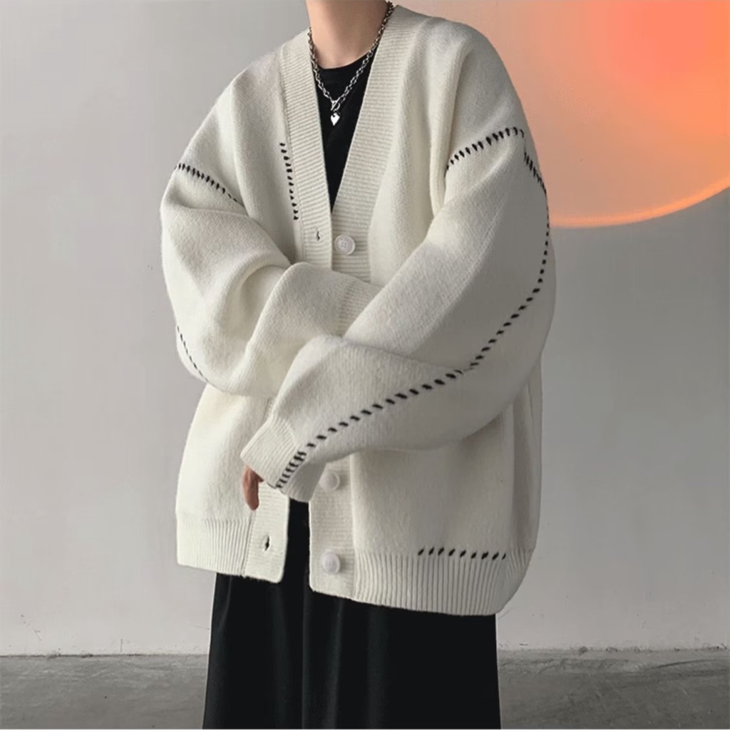 S-3XL Áo Khoác Cardigan Dệt Kim Cotton Dáng Rộng Màu Trơn Phong Cách Nhật Bản Thời Trang Thu Đông Cho Nam