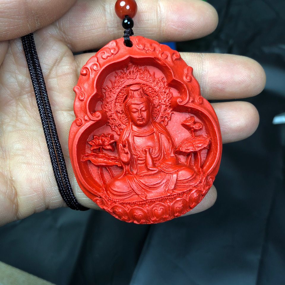 Mặt Dây Chuyền Hình Phật Bằng Đá Cinnabar Guanyin Bodhisattva Tự Nhiên 7.14 Cho Nam