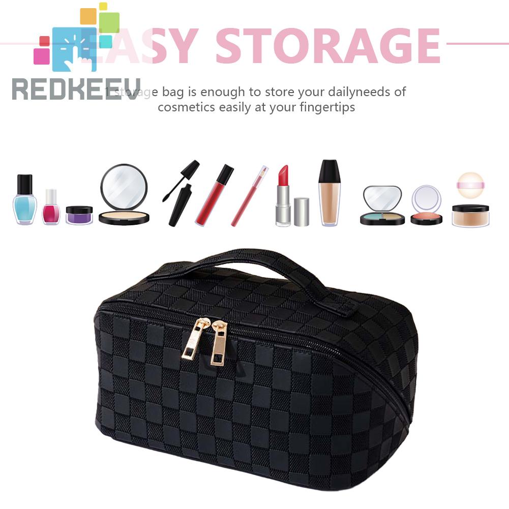 Túi Đựng Mỹ Phẩm Bằng Da PU Sức Chứa Lớn Họa Tiết Kẻ Sọc Thời Trang Mùa Hè Cho