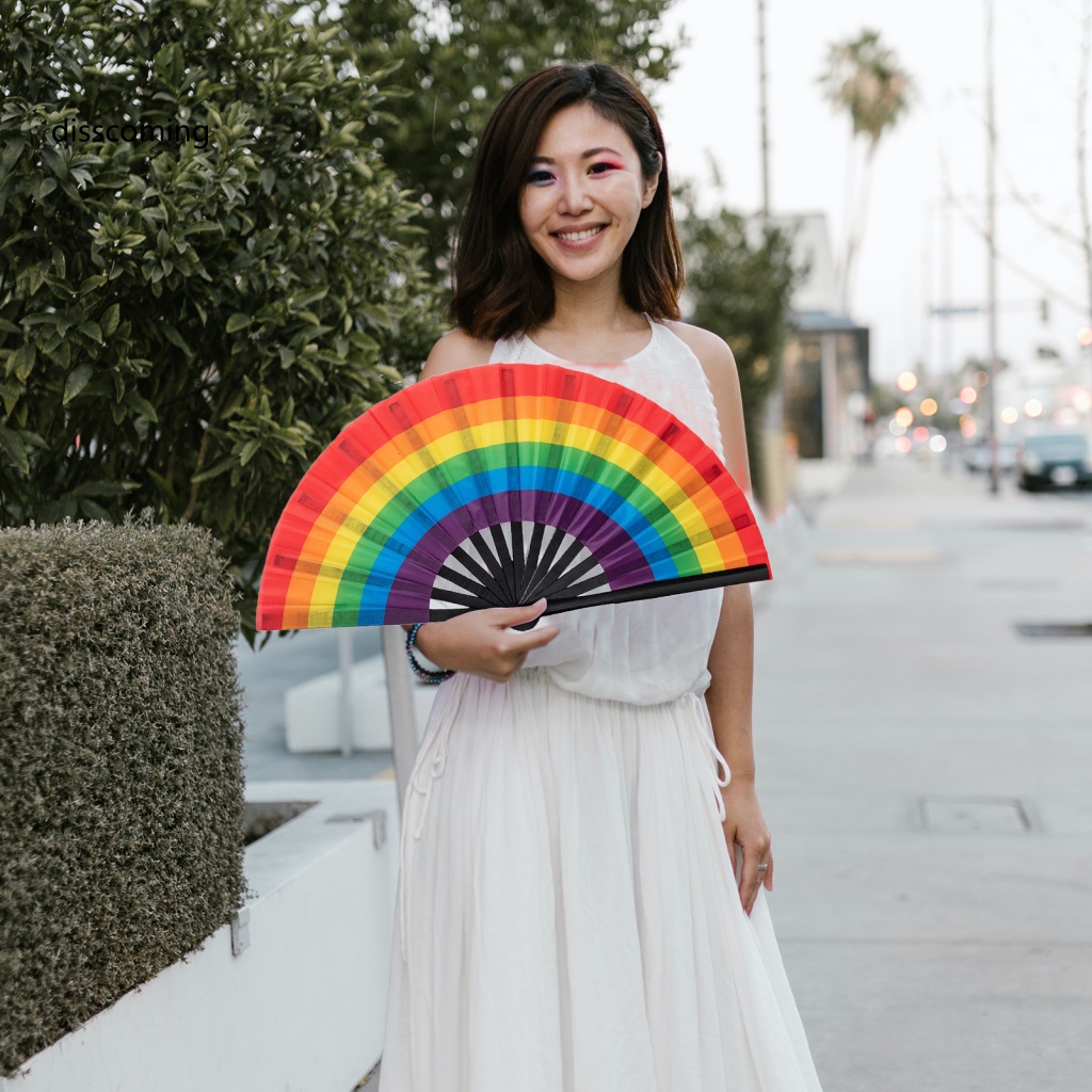 Áo Khoác Dáng Dài In Họa Tiết Cá Tính Trẻ Trung| Quạt Xếp Làm Mát Cầm Tay Màu Cầu Vồng Lgbt Dùng Cho Lễ Hội / Tiệc Tùng