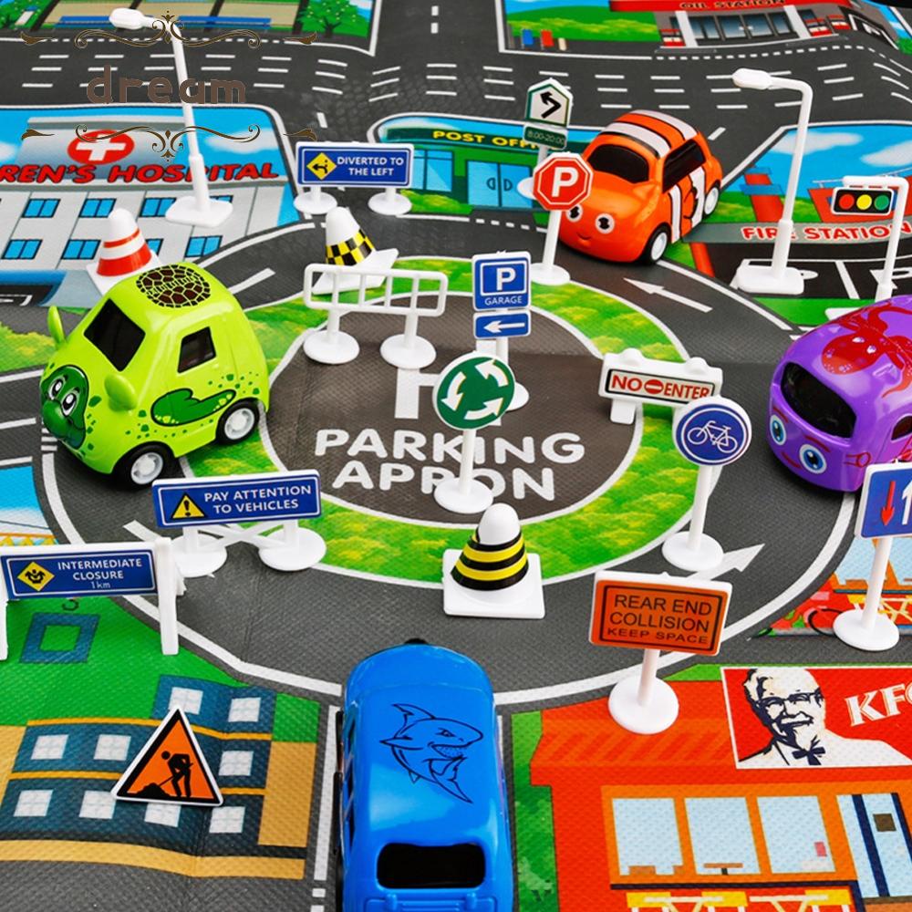 【DREAMLIFE】Road Sign PARKING LOT Self-assembled Toys Traffic Sign 28pcs Set Accessories DIY