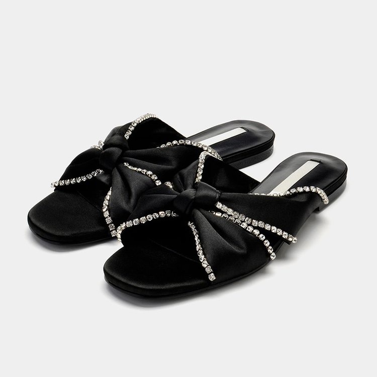 Giày Sandal Thắt Nơ Đính Đá Thời Trang Hàn Quốc