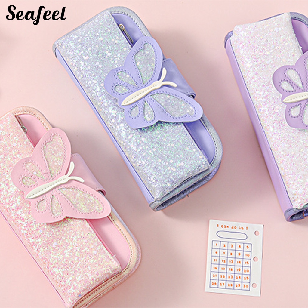 Túi Đựng Bút Bằng Vải Oxford Chống Nước Sức Chứa Lớn Có Khóa Kéo In Họa Tiết Bướm Cho Nhà Ở