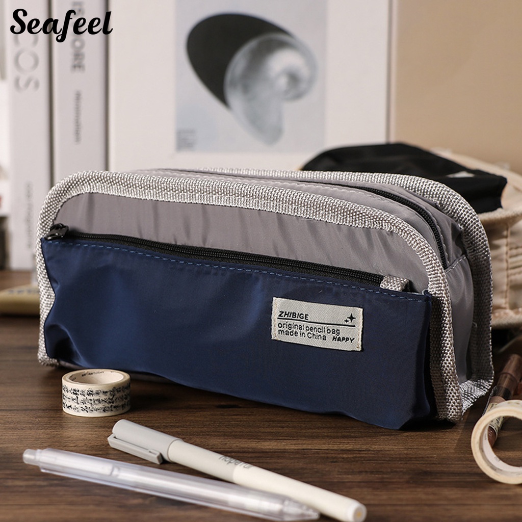 Túi Đựng Bút Bằng Vải Bạt Ba Ngăn Sức Chứa Lớn Có Khóa Kéo Đa Năng Nhiều Màu Sắc