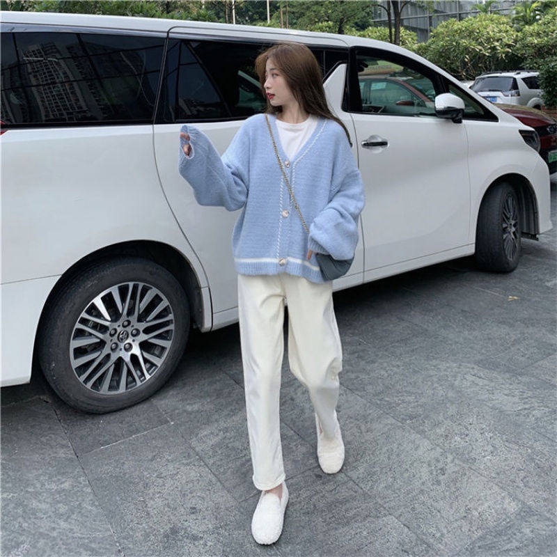 Áo Khoác Cardigan Dệt Kim Màu Trơn Dáng Rộng Thiết Kế Mới Thời Trang Dành Cho Nữ