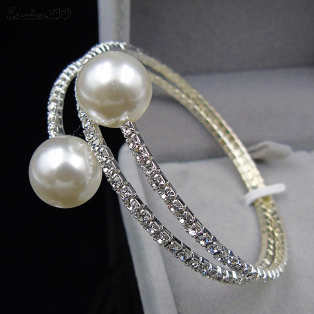 Vòng Tay Hở Đính Ngọc Trai Giả Toàn Diện Nhiều Lớp Cho Nữ