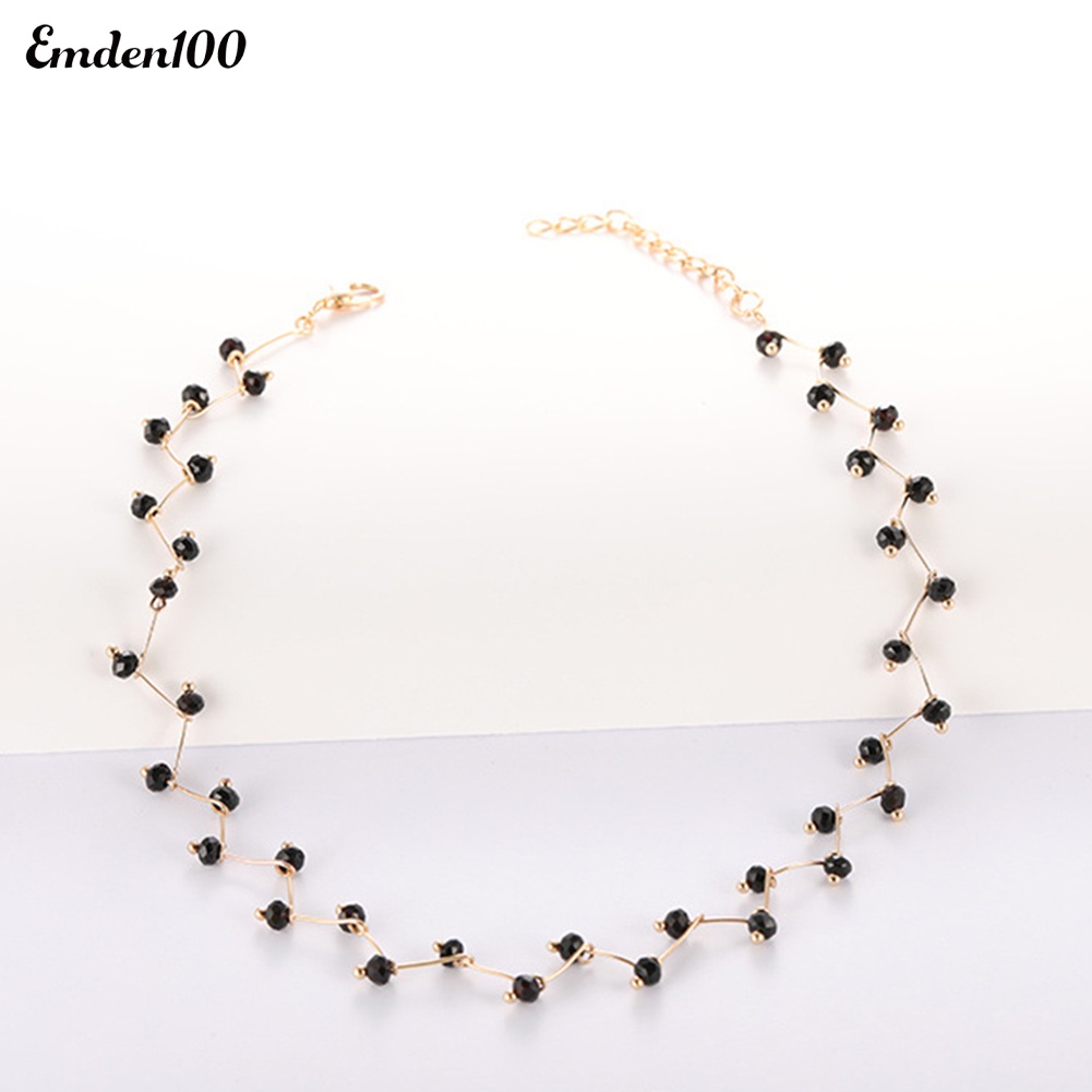 Vòng Cổ Choker Gắn Hạt Đen Gợn Sóng Thời Trang Cho Nữ