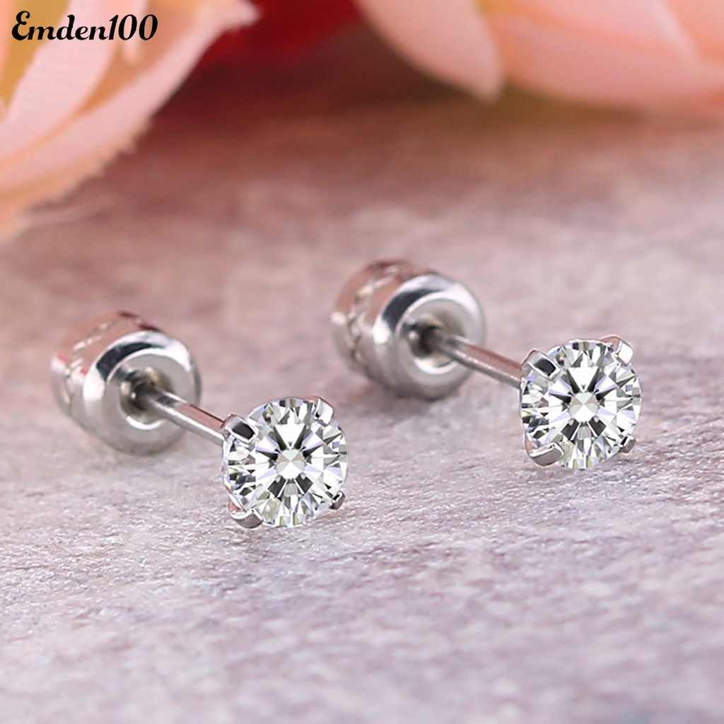 Bông Tai Tròn Bằng Thép Titanium Đính Đá Zircon Thời Trang Cho Nam Và Nữ