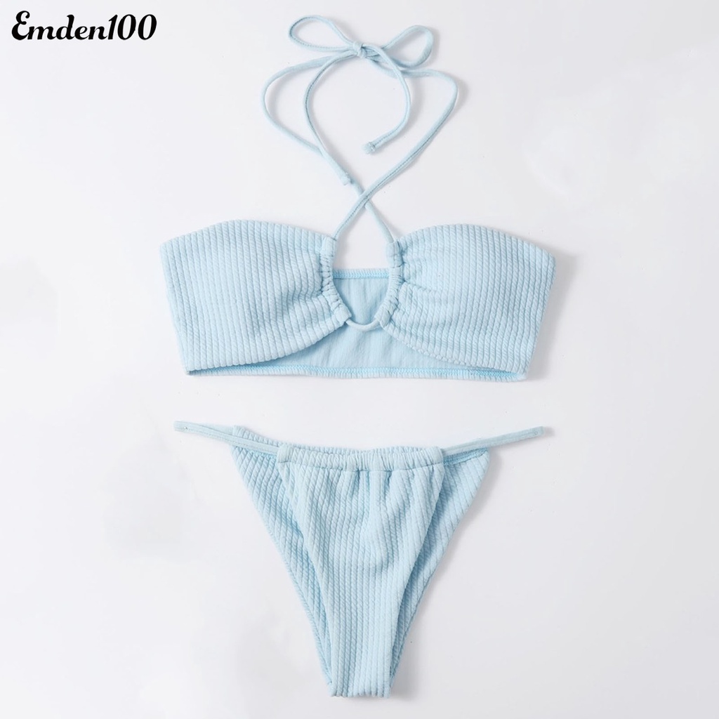 Emden Bộ Đồ Bơi Bikini Lưng Cao Có Đệm Mút Khoét Rỗng Phía Trước Cho Nữ