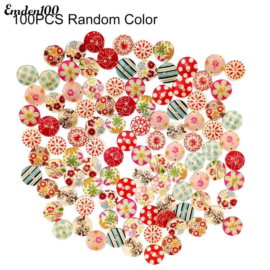 Nút Gỗ 2 Lỗ 15mm Hình Bông Hoa Chấm Bi Dễ Thương