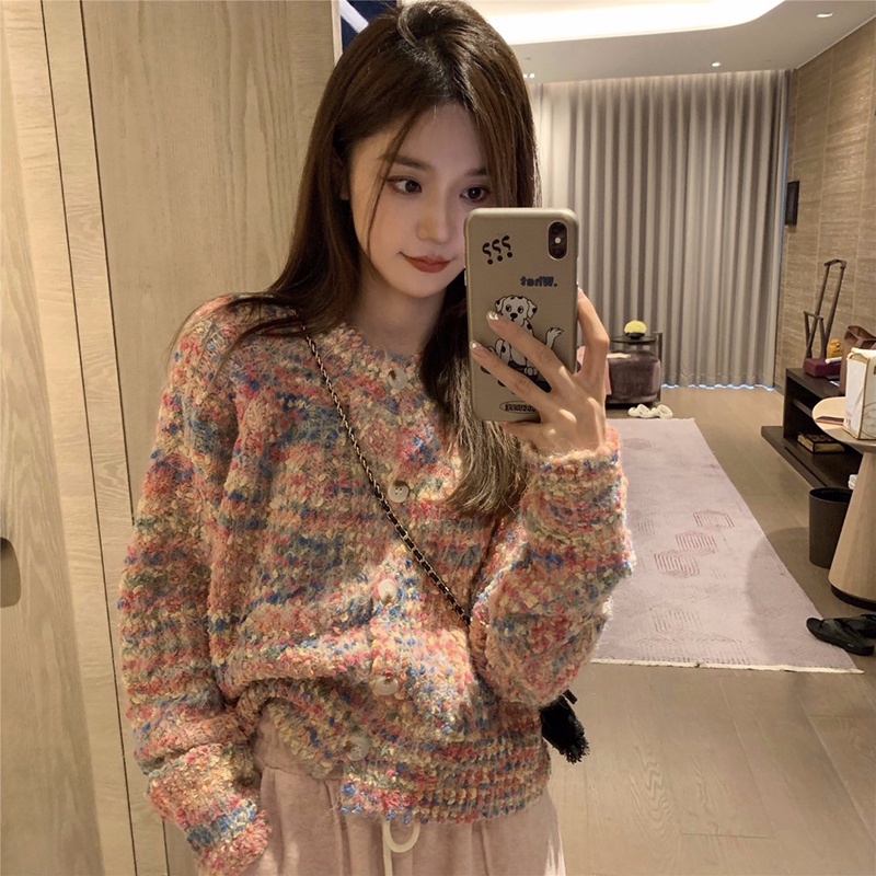 Áo Khoác Cardigan Dệt Kim Mềm Mại Họa Tiết Chấm Bi Nhiều Màu Phong Cách Retro Nhật Bản Thanh Lịch Cho Nữ