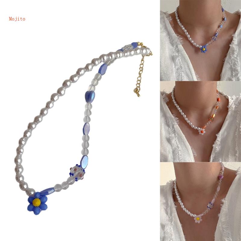 Dây Chuyền Chuỗi Hạt Nhiều Màu Sắc Mặt Hoa Mojito Thời Trang Cho Tiệc Cưới