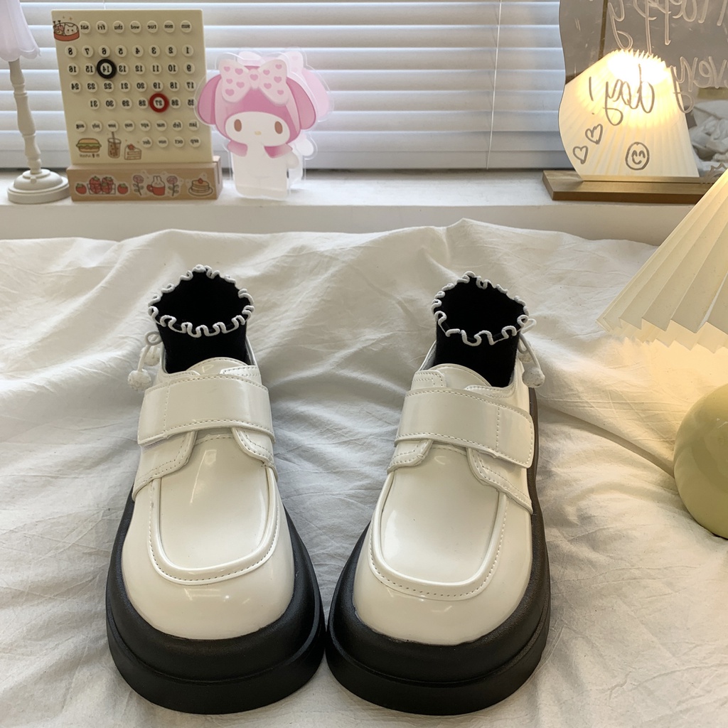 Giày Cao Gót Da Đế Dày Phong Cách Retro Nhật Bản