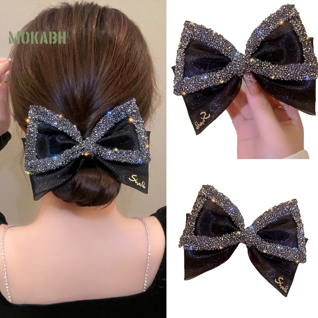 Kẹp Tóc Hình Nơ Lưới Đính Đá Lấp Lánh Chống Trượt