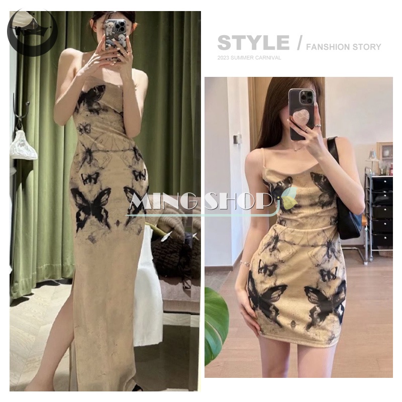 Đầm Ôm Không Tay In Họa Tiết Cổ Điển Gợi Cảm Cho Nữ